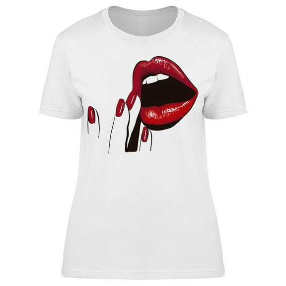 Red Opened Lips And Fingers T-Shirt Women -Image by Shutterstock, Female x-Large