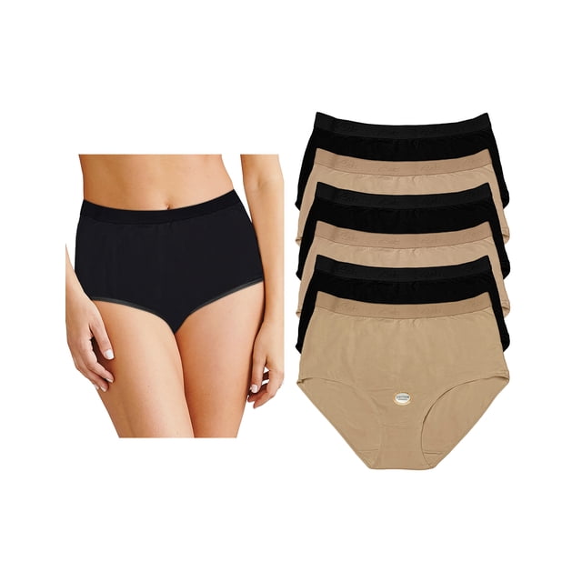 6 Pantaletas Completas De Algodón 3 Negras y 3 Beige