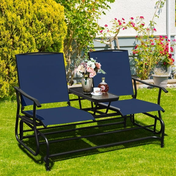 Auranook 2 Person Outdoor Patio Double Glider Chair Loveseat Rocking Black