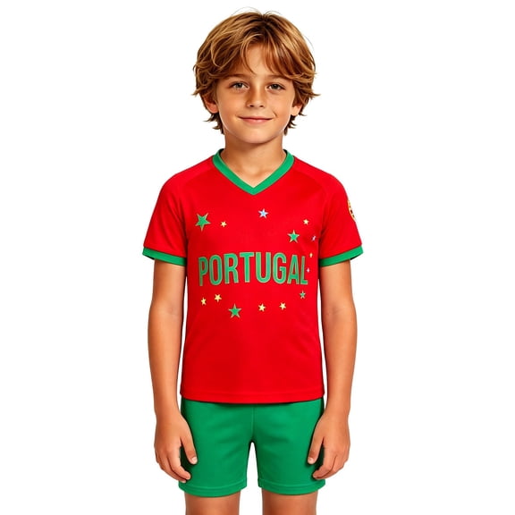 Kids Boys Soccer Jersey Set Kids Football Portugal Outfits Set Sportswear Athletes T‑Shirt and Shorts Ensemble Casual School Clothes Set 4-5 Years