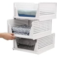 thumbnail image 1 of Paquete de 3 cajas de almacenamiento apilables para armario, cestas de ropa de plástico plegables, cajas de almacenamiento de 42 cm x 32 cm x 18 cm para el hogar, oficina, juguetes, dormitorio, baño, 1 of 2