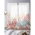 thumbnail image 4 of Summer Marine Life Sheer Curtains 96 Inch Long 2 Panels, Red Green Oceans Corals Shells Starfish Light Filtering Rod Pocket Curtains, Sheer Voile Drapes for Living Room Bedroom, 52"x96", 4 of 8