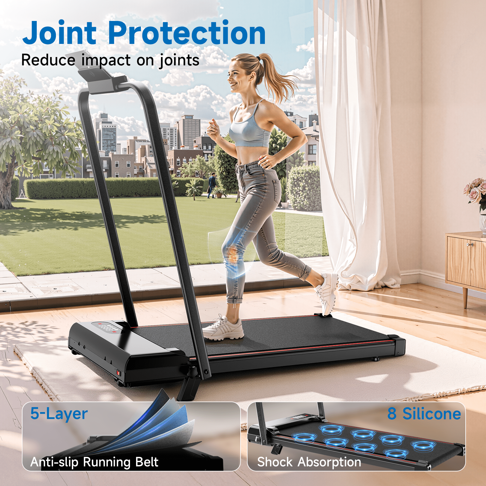 Evitormill 4 in 1 Foldable Treadmills with Handle/Handrails - 2.5HP Low Noise Folding Walking Pad, Supports 265 Lbs (Black)
