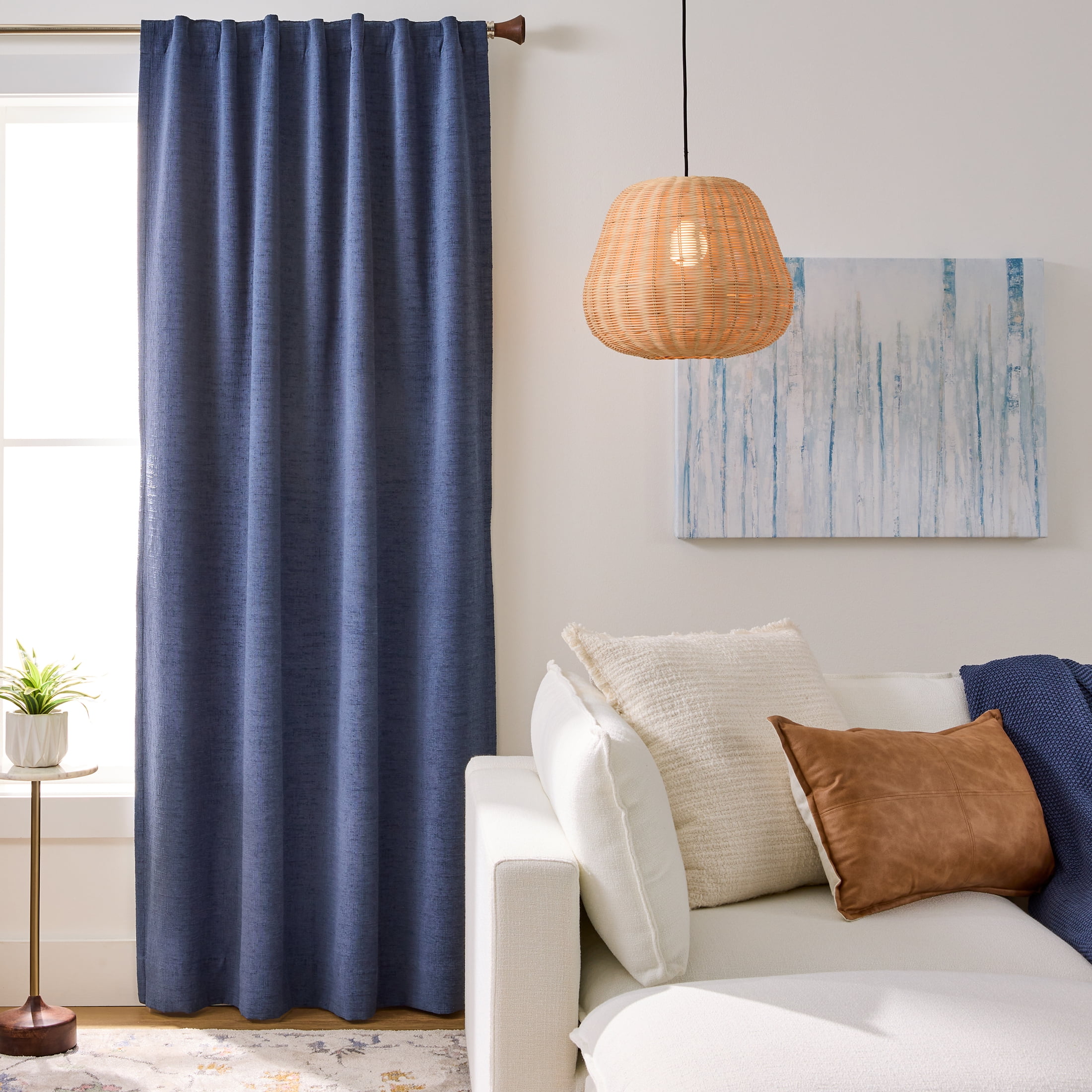 Better Homes & Gardens Textured Solid Chenille Blackout Single Curtain Panel, Washed Indigo, 50"W x 84"L