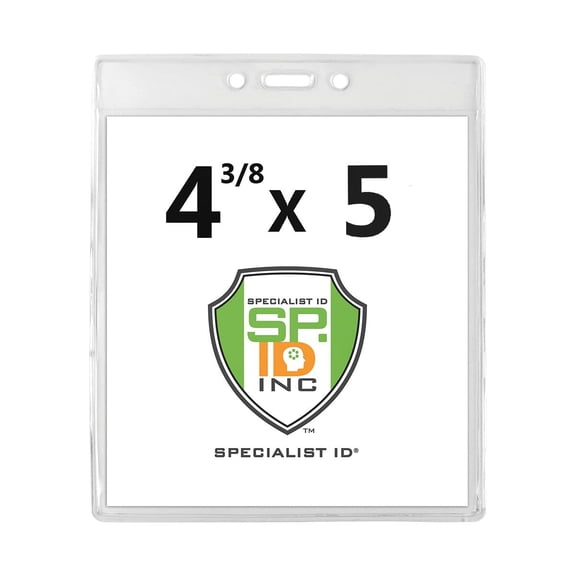100 Pack - 4X5 Inch Clear Large Badge Holder for Special Events (Max Insert 4 3/8" X 5") - Durable Vinyl Top Load Protector Sleeve for Oversized Badges by Specialist ID
