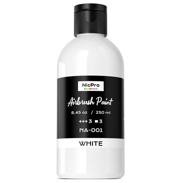 Pintura acrílica a base de agua Nicpro para aerógrafo, color blanco opaco, 250 ml