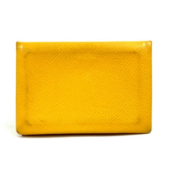 Pre-Owned HERMES Calvi business card holder, leather goods, pass case, Epson, women's, yellow