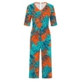 thumbnail image 5 of Mifsaly Floral Print Jumpsuits for Women V-Neck Short Sleeve Wide Leg Jumpsuit Casual Summer Vacation Tropical Resort Clothes with Pockets XXL, 5 of 5