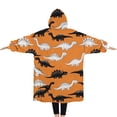 thumbnail image 2 of Oversized Wearable Blanket Hoodie,Orange Cartoon Black White Dinosaurs Pattern Sherpa Blanket Hoodie with Super Pockets,Super Warm Fuzzy Pullover for Women & Men, 2 of 6