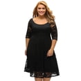 thumbnail image 1 of Mujeres más del tamaño vestido de encaje floral O-Cuello A-Line mangas de tres cuartos de cintura Irfora Negro/XXL, 1 of 7