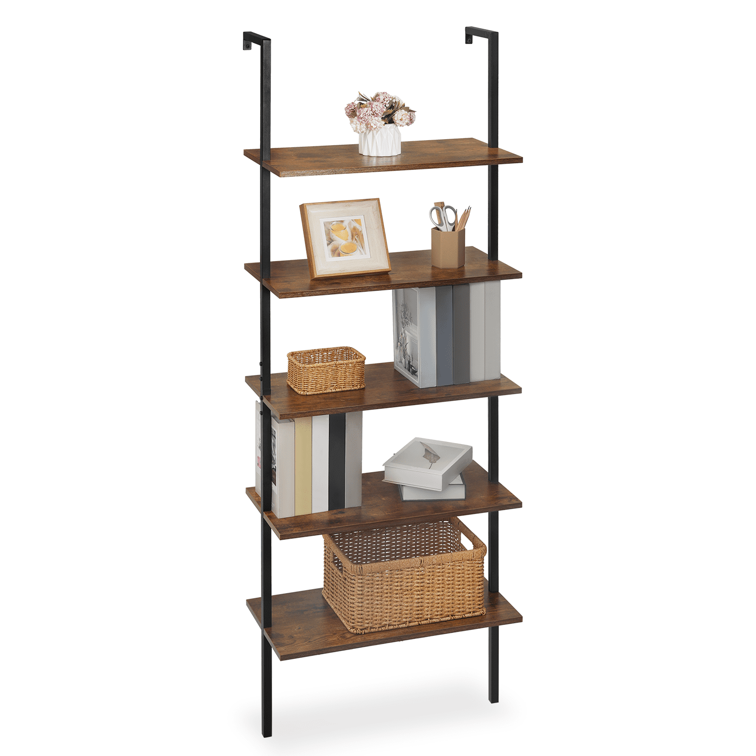 Magshion 5 Shelves Wall Mounted Bookcase, 72" Metal Frame Ladder