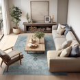 thumbnail image 4 of Phantoscope Cool Moroccan Boho Rug — Low-Pile Living Room Rug, 6' x 9', Faded Denim & Dusty Teal, 4 of 6