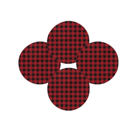 Round Placemats Set of 4 Christmas Buffalo Plaid Place Mats Washable Woven Placemat Red and Black Checkered Circle Braided Table Mat for Kitchen Dining Table Party Home Decor 15 Inch