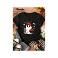 thumbnail image 1 of Women Halloween Ghost T-Shirt Stylish Crew Neck Short Sleeve Top Soft Polyester Blend Knit Fabric Jack o Lantern Print Black Casual Wear, 1 of 6