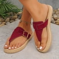 thumbnail image 2 of Rokment Women's Flat Flip Flops Sandals Beach Casual Suede Buckles Waterproof Soles Platform Gladiator Thongs Dress Slip on Slides Summer Vacation Red Size 5.5, 2 of 6