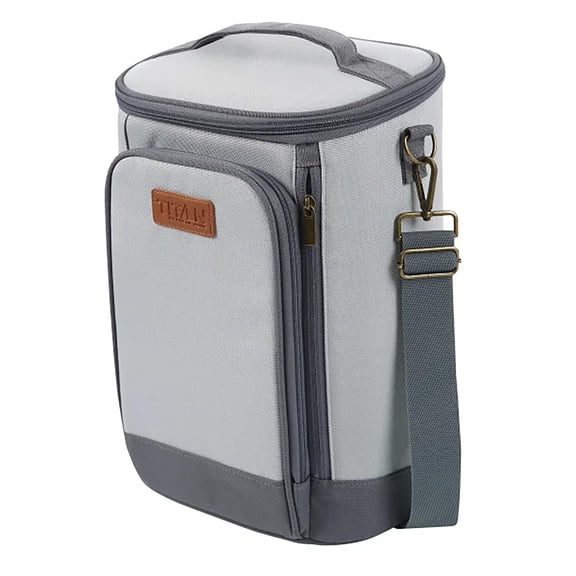 Titan Insulated Bottle Tote Cooler, Holds 18 Cans or 4 Wine Bottles, Leak Proof Soft Cooler with Ice Walls & Dividers, Portable Beverage Carrier - GRAY