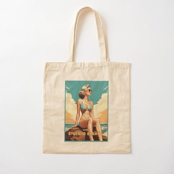 Puerto Banús Retro Style Travel Poster Cotton Tote Bag Canvas Tote Bag, Family Gift For Mother, Her