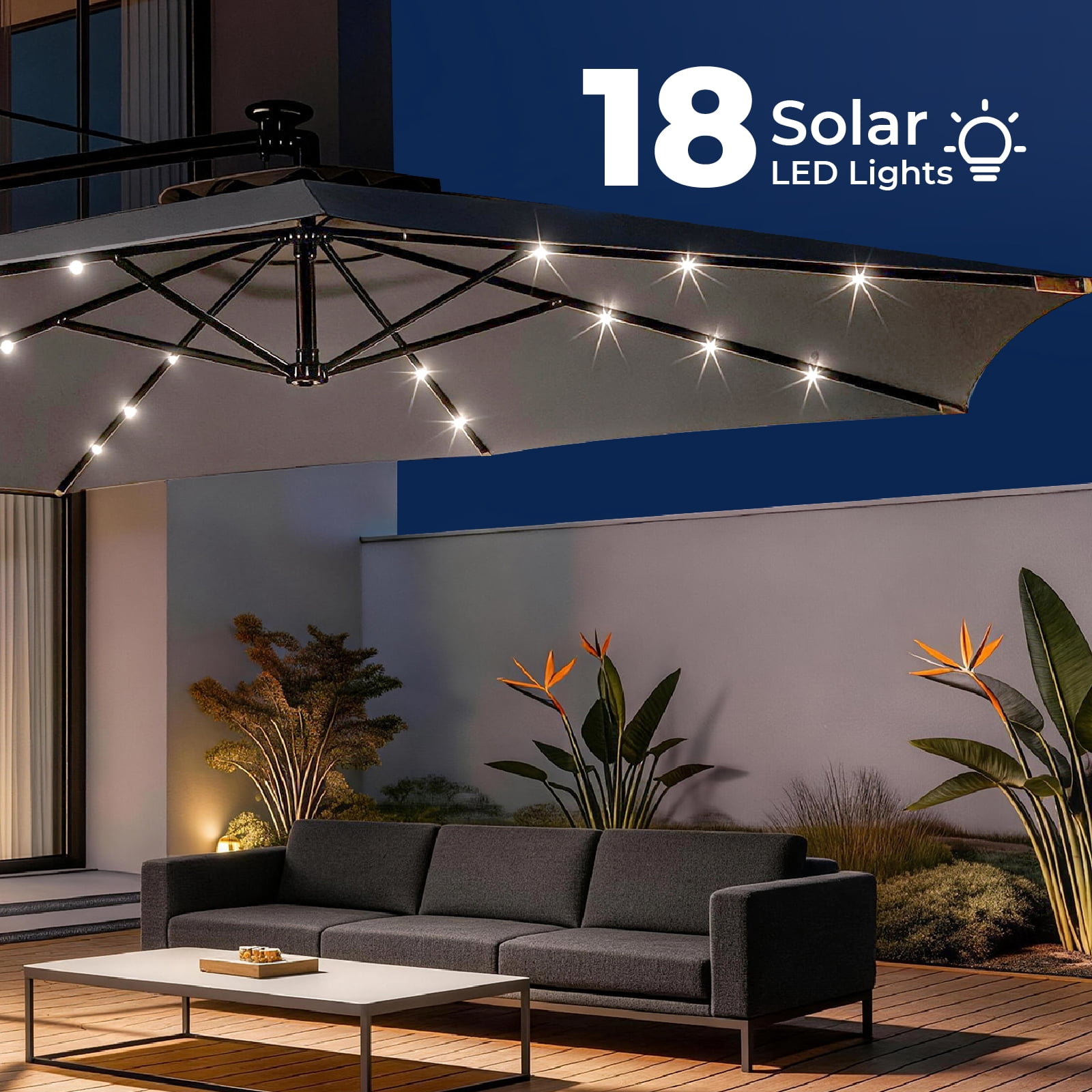 Zimtown 10ft Outdoor Patio Umbrella with LED Solar Lights,Offset Cantilever Outdoor Patio Umbrella,Light Gray