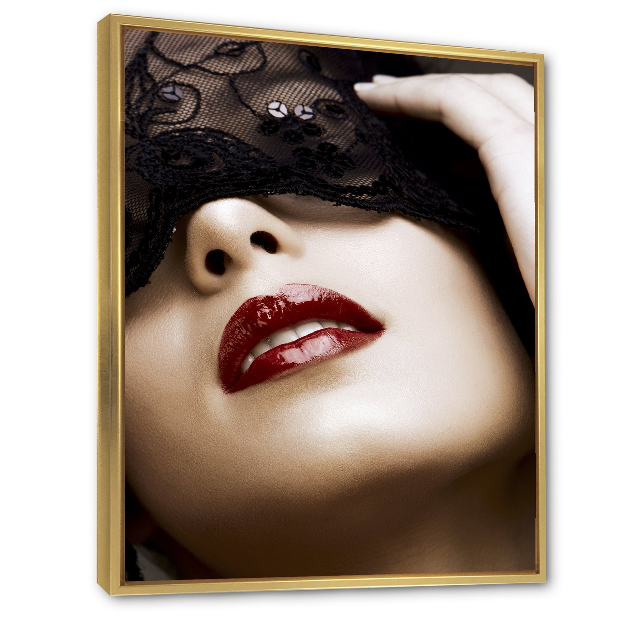 Designart 'Portrait Of Modern Girl With Mask' Modern Framed Canvas Wall Art Print