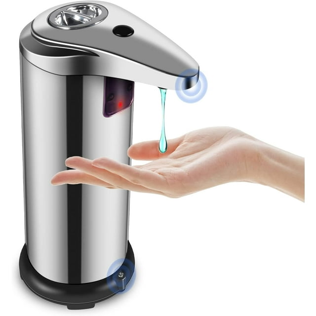3-Level Adjustable Touchless Soap Pump Fits Most Soaps, 9.5oz Auto Liquid Dispenser, Easy to Use & Refill, Stainless Steel Hands-Free Dispenser for Kitchen,Silver