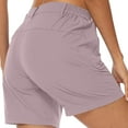 thumbnail image 3 of BXJX Womens Bermuda Shorts, Zipper Pocket Walking Elastic Waist Above the Knee Cargo Shorts Purple Size XL, 3 of 8