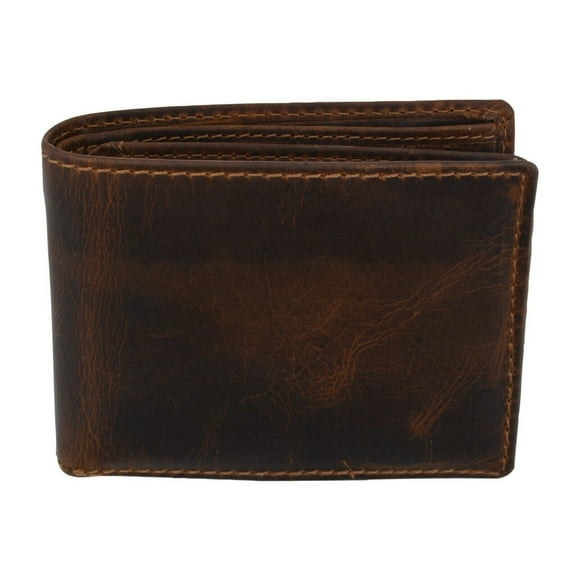 Brown RFID Blocking Vintage Hunter Leather Men's Bifold Wallet Center Flap