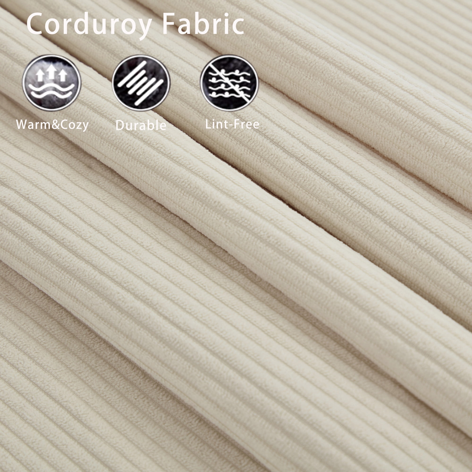 MOONMISS 2-Seat Modular Corduroy Sofa Neck Lumbar Pillows DIY No Armrests for Apartment,Beige