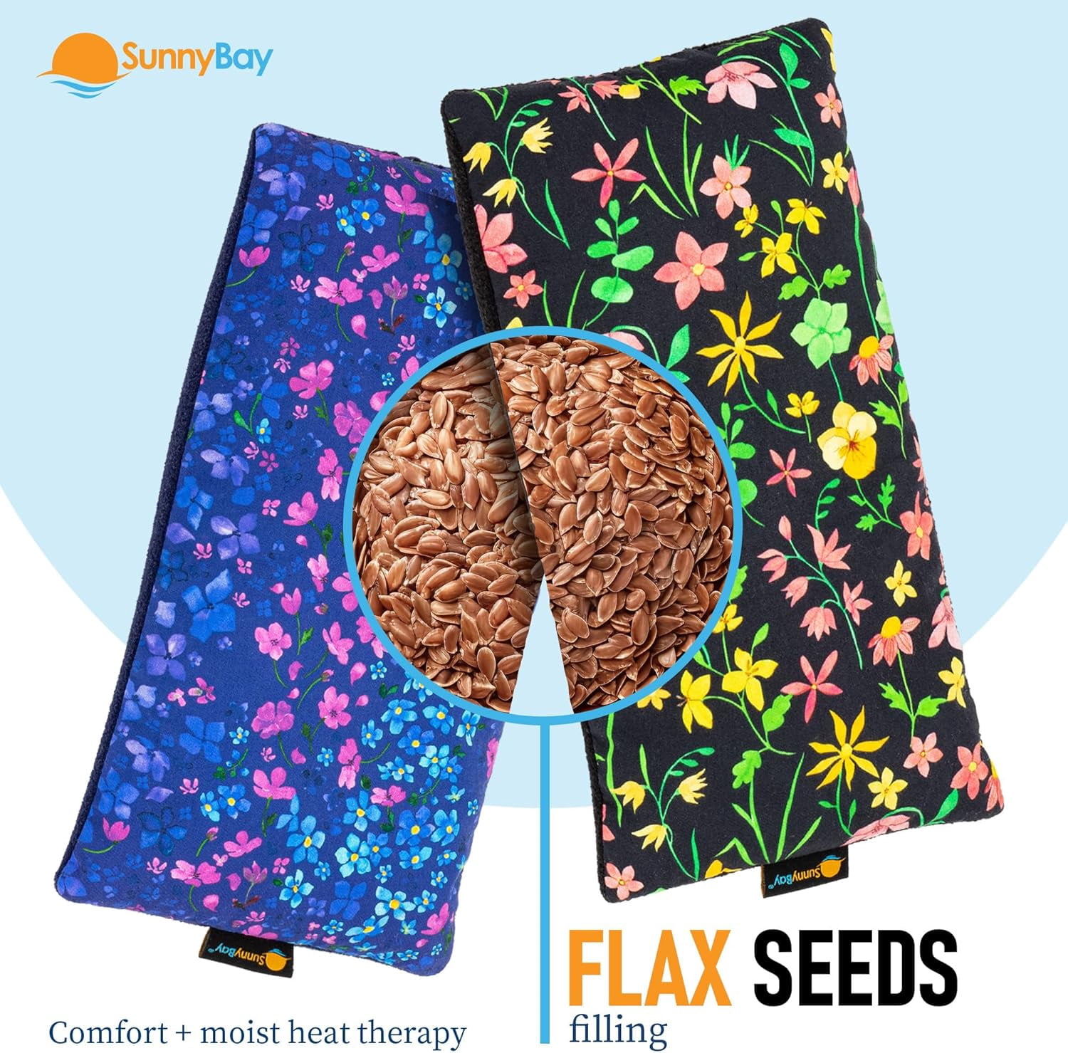 SunnyBay Small Microwave Heating Pad, Microwavable Versatile Cold/Heated Neck and Shoulder Wrap for Back Pain and More, Moist Heat Cotton-Fleece Pad, 6x11 Inches, Lilac and Green Flowers, Pack of 2