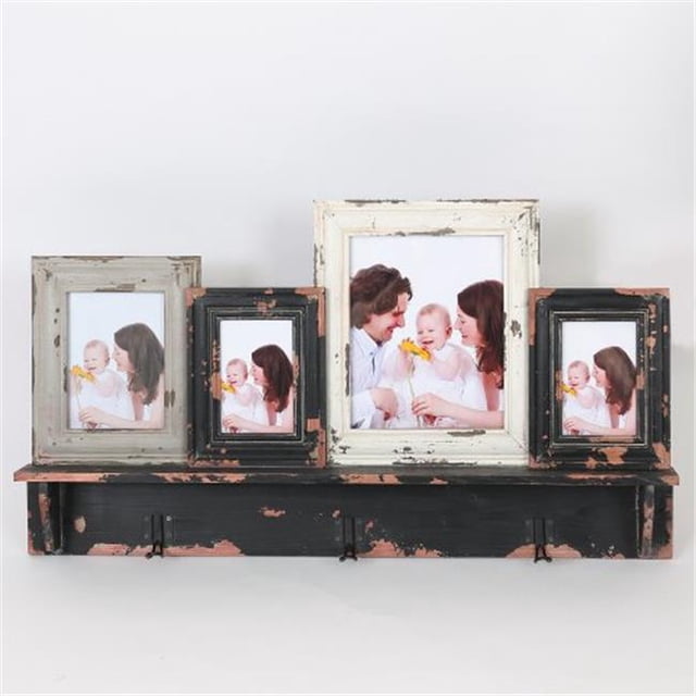 Luxen Home WH192 Four Collage Picture Frames with Wood Shelf