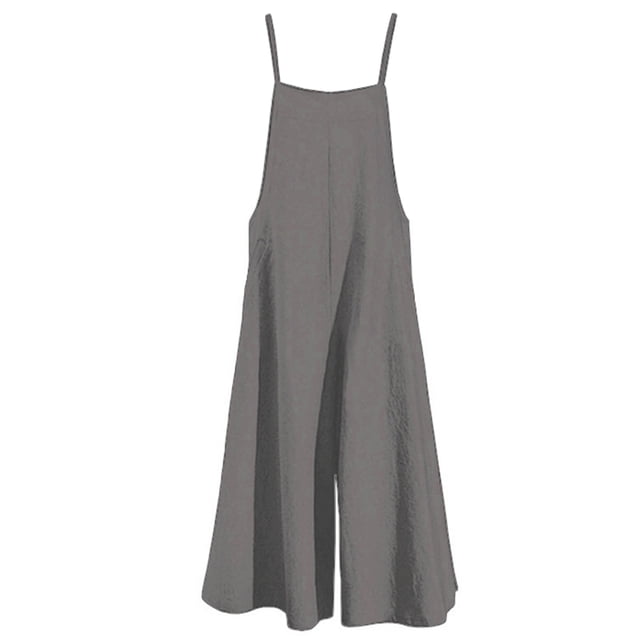 Mujeres Casual Suelto Largo Babero Pantalones Ancho Pierna Monos Baggy Algodón Mamelucos Monos con Bolsillos PZZ