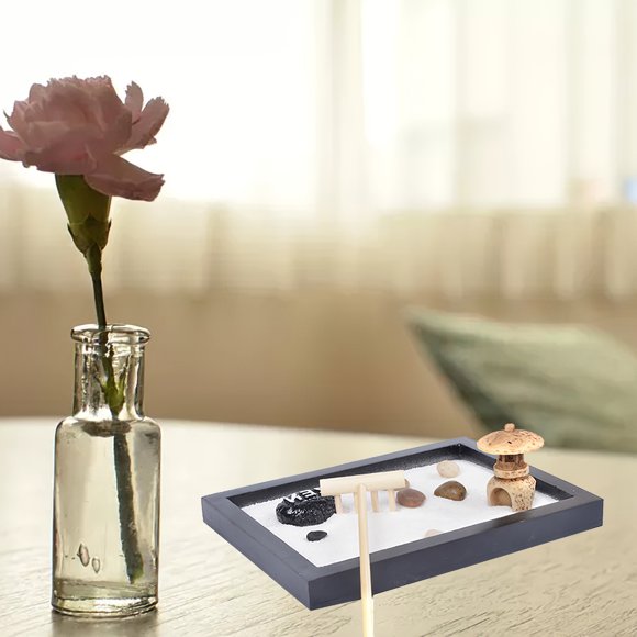 Miniature Zen Garden Desktop Landscape Sand Table Decorative Square Sandbox with Rectangular Tray Multiple Accessories for Home Office Hotel