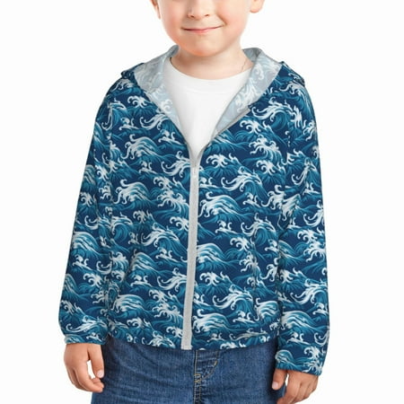 

Lukts Sea Water Wave Print Children s Long-Sleeved Sun Protection Clothing Hooded Sweatshirts for Boys and Girls Outdoor Sports-4 Years