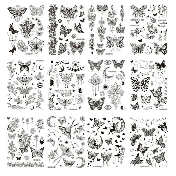 12pcs 3D impermeable tatuaje negro blanco cuerpo tatuaje mariposa para hombres mujeres fiesta Ehuebsd Libre de BPA