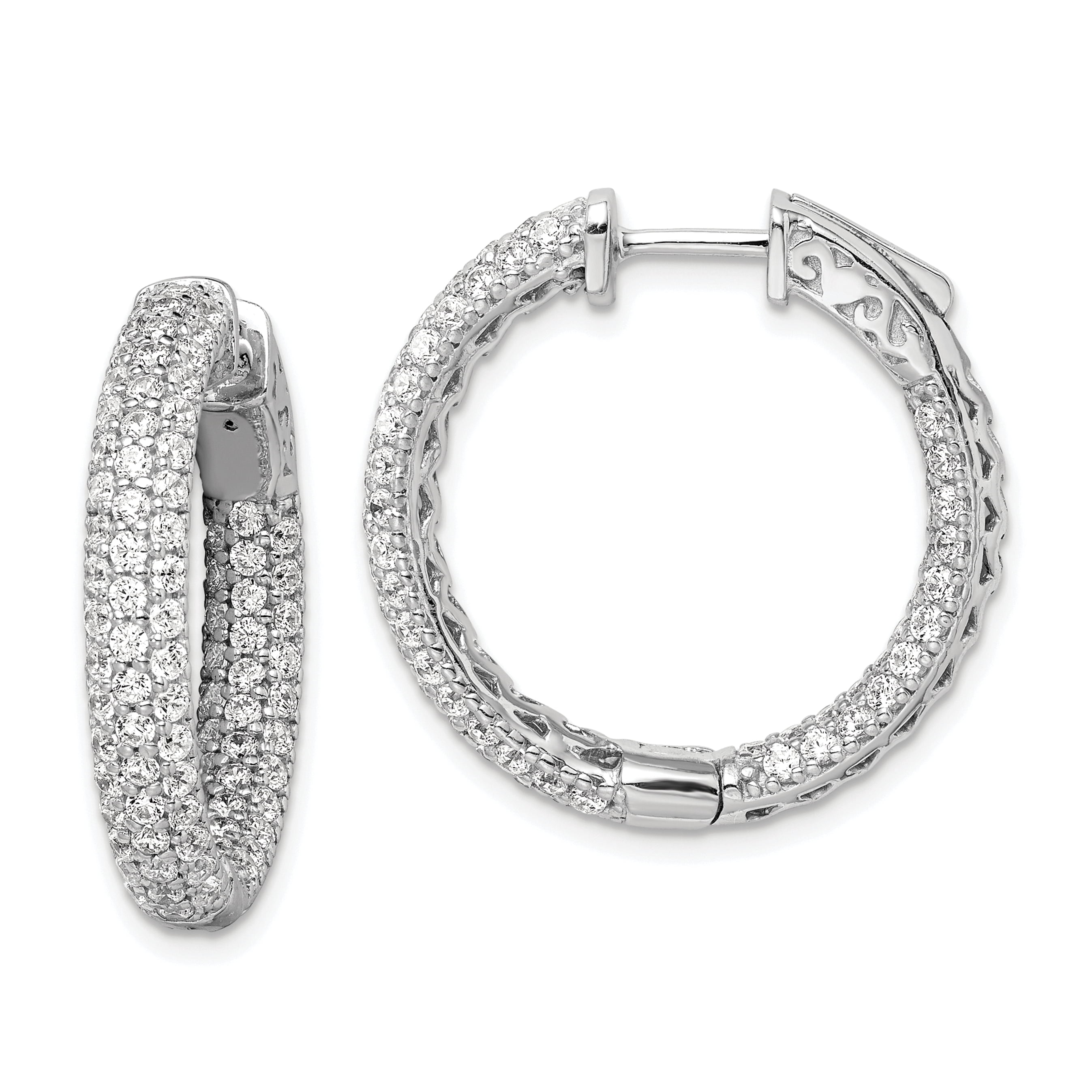 Sterling Silver Pavé 1.0 inch Diameter CZ In and Out Hoop Earrings ...