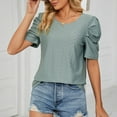 thumbnail image 4 of IROINNID Women Trendy Comfy Solid Color Round Neck Puff Short Sleeve T-shirt Blouse Loose Tops, 4 of 8