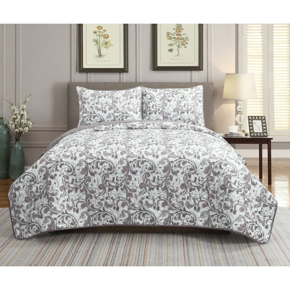 Scroll Reversible 3-Piece Quilt Set Dusty Lilac King