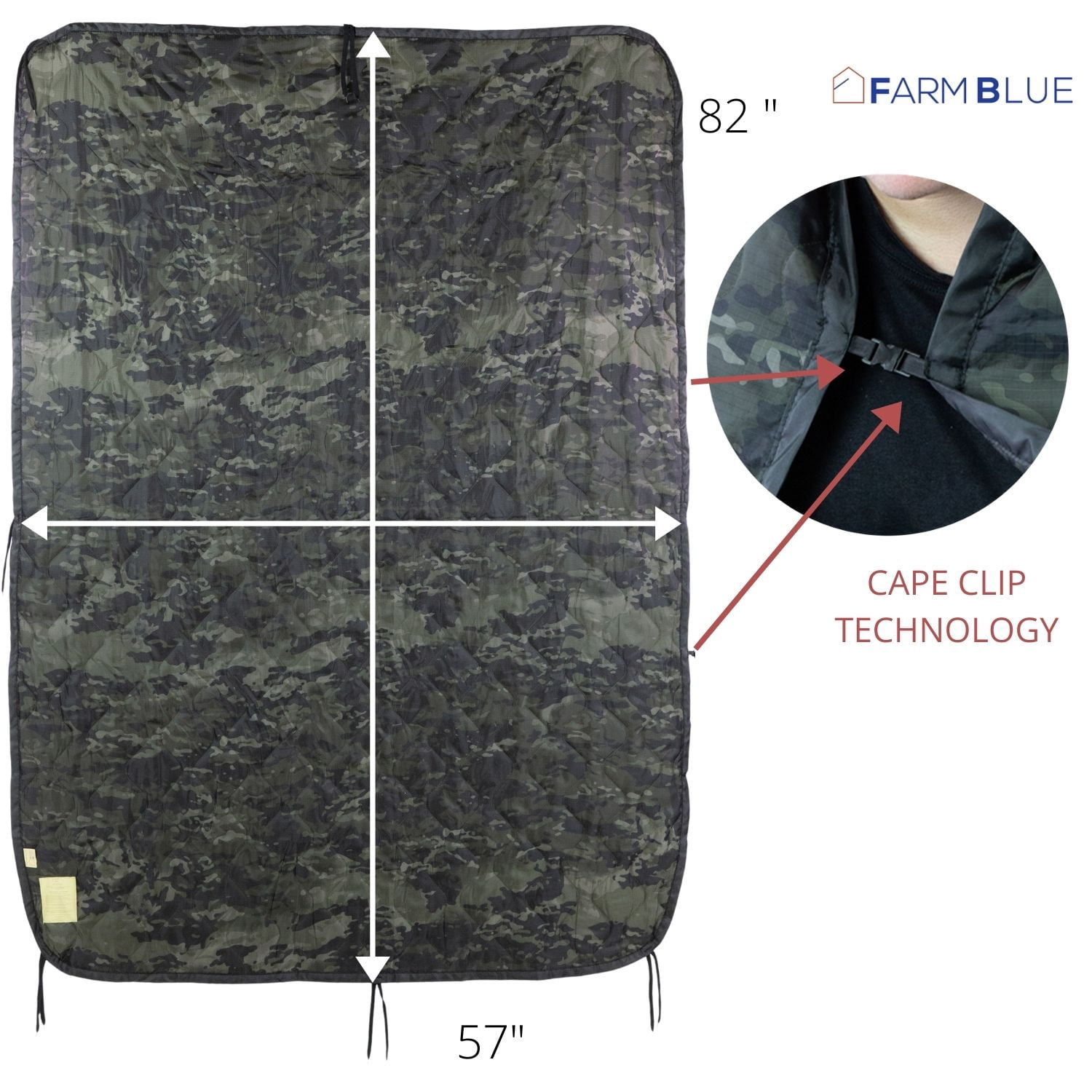Farm Blue Camping Blankets - Light, Water-Resistant, Puffy, Travel Blanket -Camping Blanket for Hiking, Backpacking, Picnic, Beach, Car, and  Sports – 82” x 57” Survival Gear - Black Camo