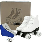 EONROACOO Teen Kids Skates with Light up Wheels, White Roller Skates for Girls Boys(Youth 3)