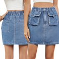 thumbnail image 3 of Women's Denim Short Skirt for Spring Summer Jeans Dress Washed Fabric with Elastic Waistband for Comfortable Fit Stylish Casual Outfits S-2XL, 3 of 9