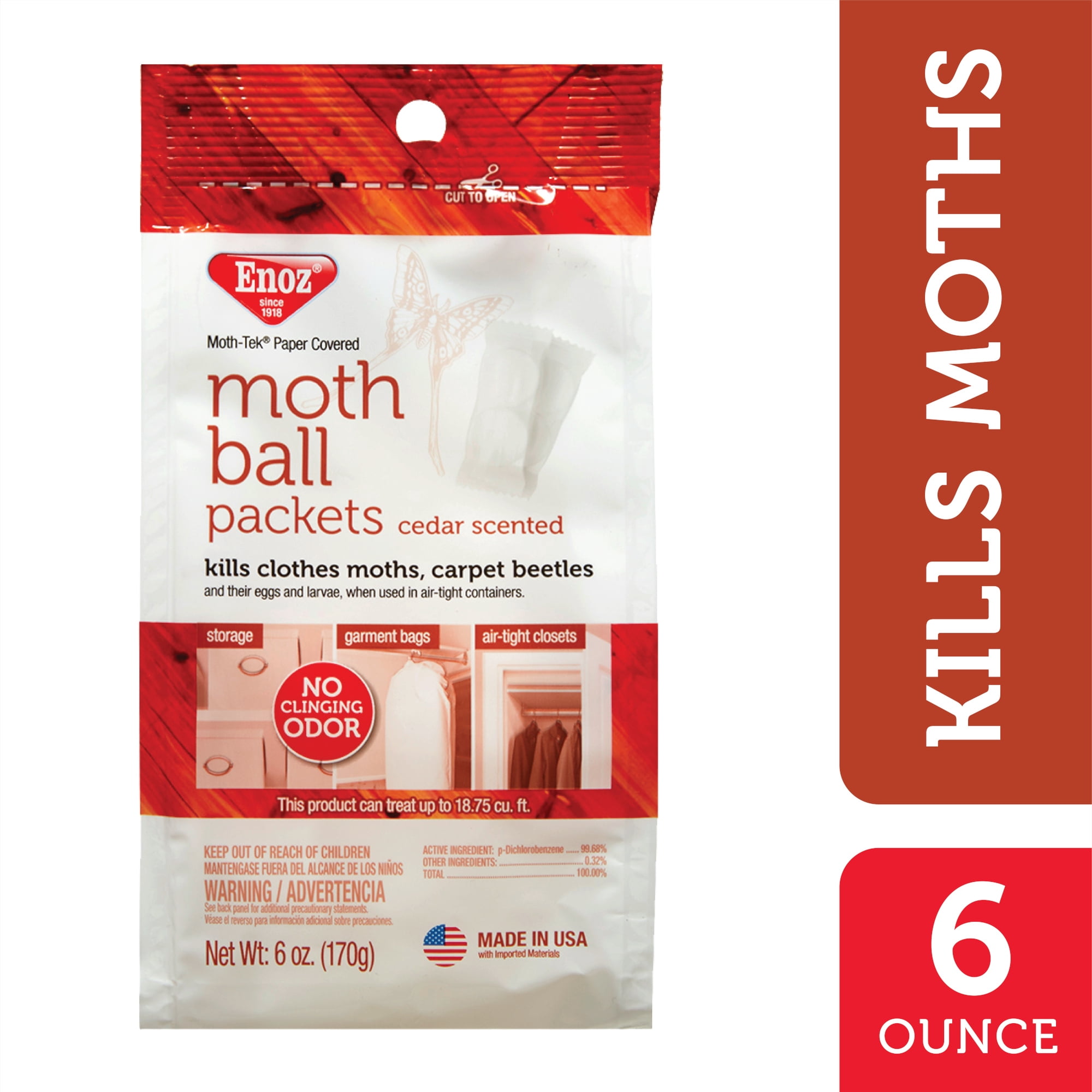Enoz Cedar Scented Moth Balls Packets Kill Clothes Moths and Carpet Beetles, 6 Ounce