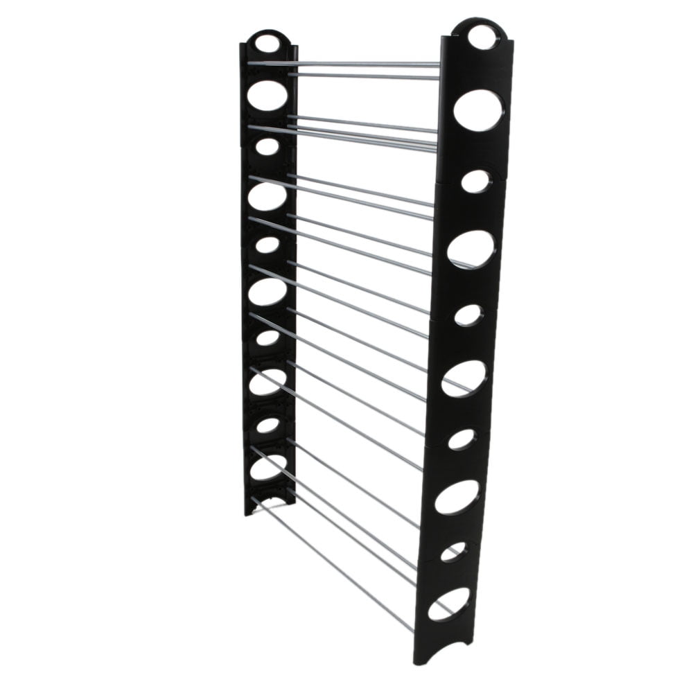 Kepooman 10 Tiers Shoe Rack, 50 Pairs Adjustable Steel & Plastic Shoe Tower Organizer, Black & Silver