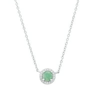 Sterling Silver Round Shape Genuine Emerald with White Topaz Halo Festooned Necklace