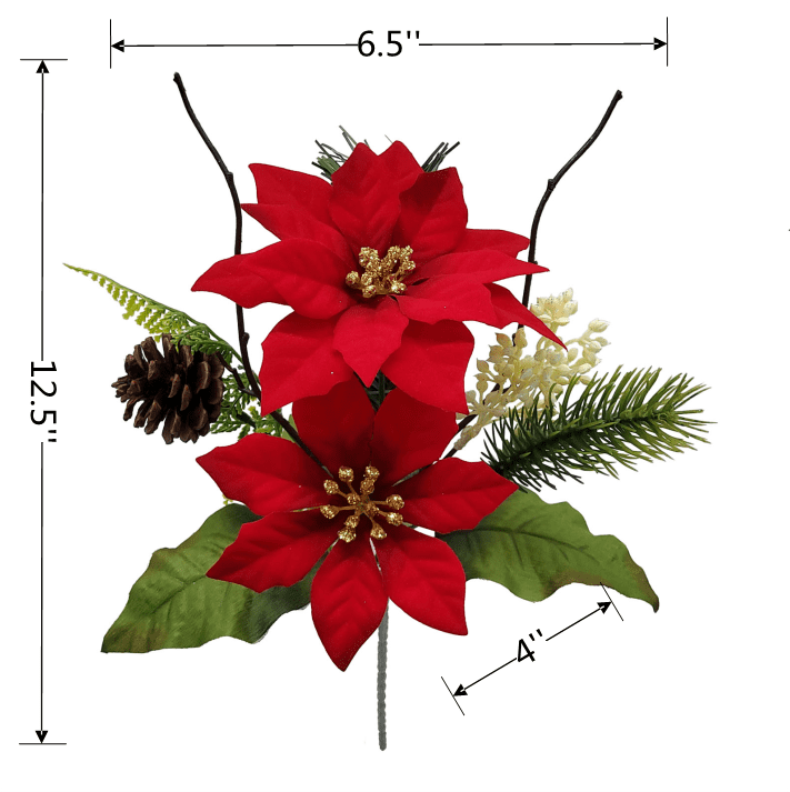 Mainstays 12.5in Indoor Artificial Floral Pick, Polyester Poinsettia, Red Color.