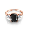 thumbnail image 3 of Gem Stone King 18K Rose Gold Plated Silver Black Onyx and White Moissanite 3 Stone Ring for Women (3.39 Cttw, Cushion Cut 10X8MM, Round 4.5MM, Gemstone, Size 6), 3 of 6
