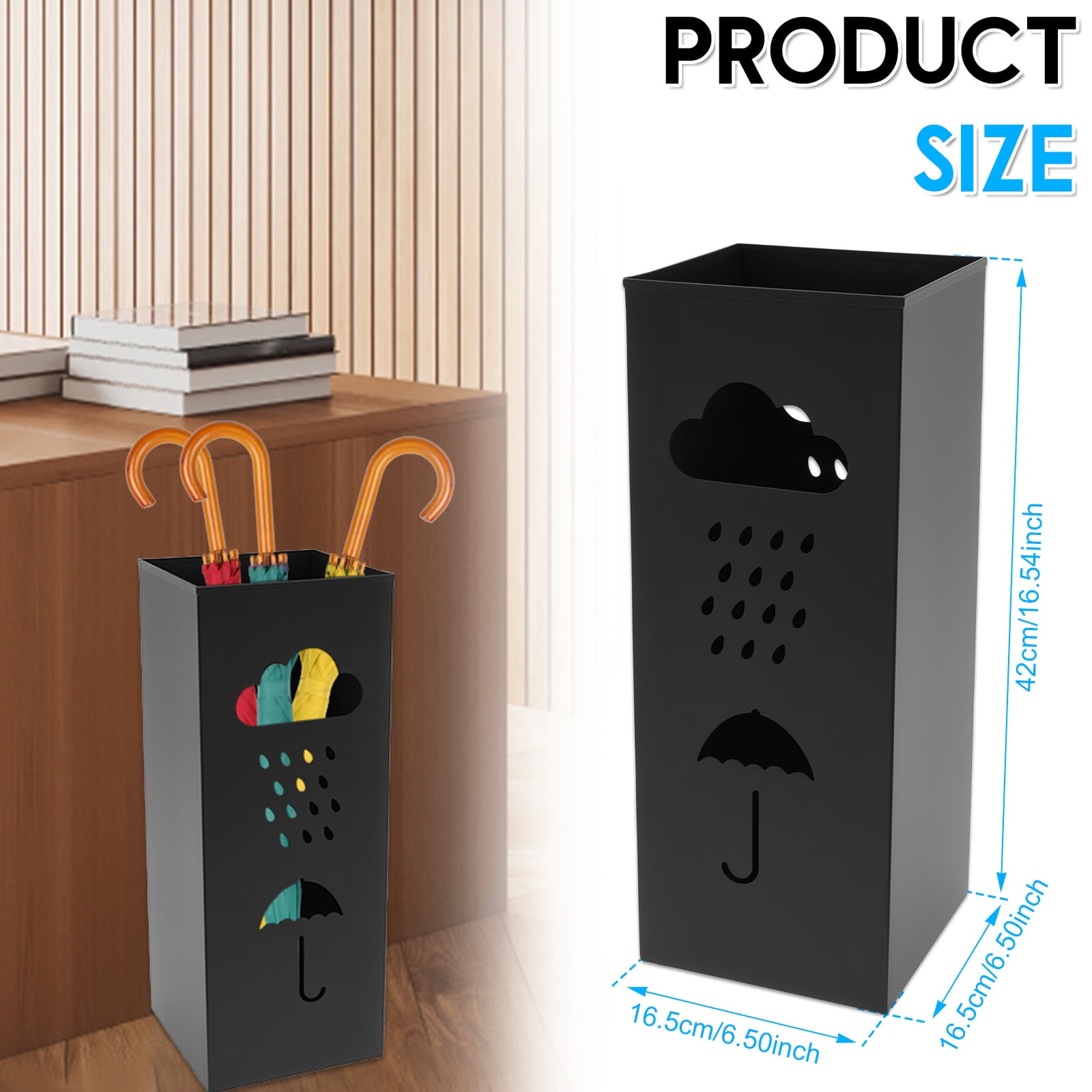LINFANG Umbrella Stand Metal Umbrella Holder Hollowed Square Walking Cane Organizer Rack for Home Office Entryway