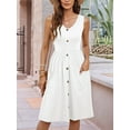 thumbnail image 6 of Women Summer Dresses Sleeveless Casual Loose Swing Button Down Midi Dress with Pockets White L, 6 of 7