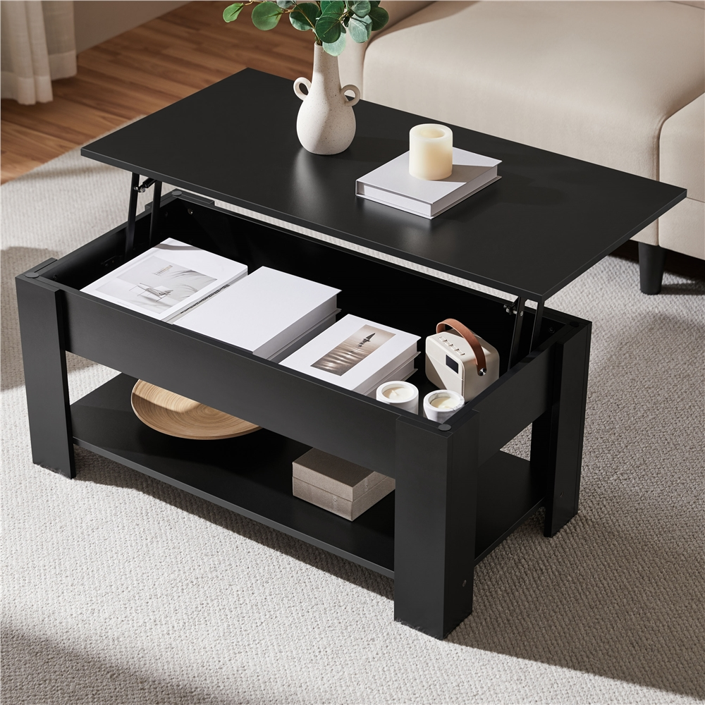 Yaheetech 39-Inch Lift Top Coffee Table with Storage, Black photo 2