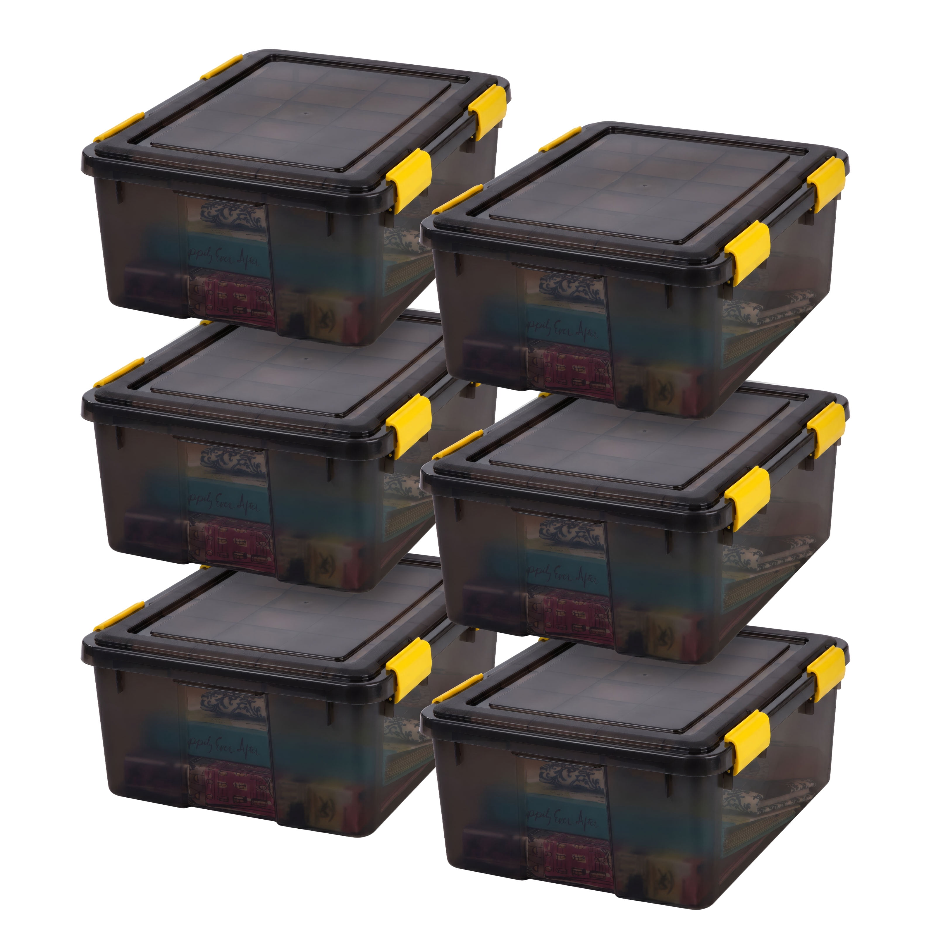 IRIS, 8 Gal Plastic Storage Bins with Sealed Lids, Black Gasket Box Airtight Containers 6Pk