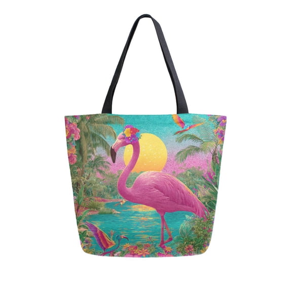 Large Opening Canvas Tote Bag Thickened Canvas Shopping Bag Commuter Handbag Multi-color Available Flamingo Resort Style