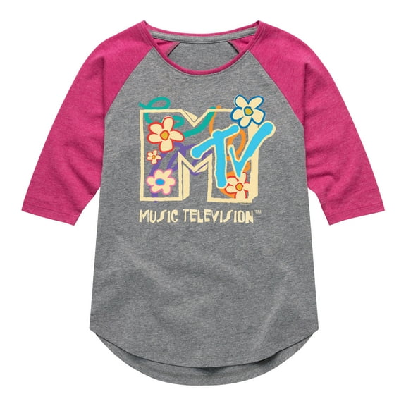 MTV - Drawn Floral Logo - Toddler & Youth Girls Raglan Graphic T-Shirt